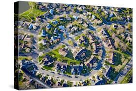 Aerial pattern of residential homes in circle outside of Philadelphia Pennsylvania, New Jersey-null-Stretched Canvas