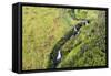 Aerial photo over  waterfalls, Hilo Watershed Forest Reserve, Big Island, Hawaii-Mark A Johnson-Framed Stretched Canvas