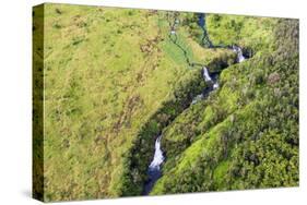 Aerial photo over  waterfalls, Hilo Watershed Forest Reserve, Big Island, Hawaii-Mark A Johnson-Stretched Canvas