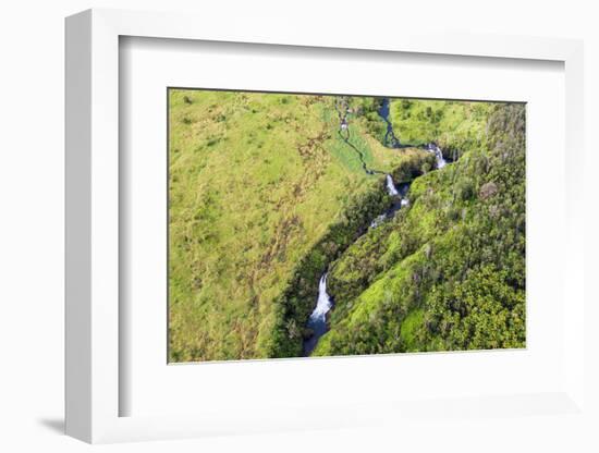 Aerial photo over  waterfalls, Hilo Watershed Forest Reserve, Big Island, Hawaii-Mark A Johnson-Framed Photographic Print