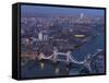 Aerial Photo Showing Tower Bridge, River Thames and Canary Wharf at Dusk, London, England-Charles Bowman-Framed Stretched Canvas