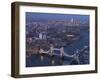 Aerial Photo Showing Tower Bridge, River Thames and Canary Wharf at Dusk, London, England-Charles Bowman-Framed Photographic Print