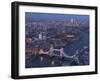 Aerial Photo Showing Tower Bridge, River Thames and Canary Wharf at Dusk, London, England-Charles Bowman-Framed Photographic Print