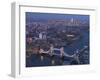 Aerial Photo Showing Tower Bridge, River Thames and Canary Wharf at Dusk, London, England-Charles Bowman-Framed Photographic Print