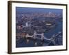 Aerial Photo Showing Tower Bridge, River Thames and Canary Wharf at Dusk, London, England-Charles Bowman-Framed Photographic Print