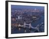 Aerial Photo Showing Tower Bridge, River Thames and Canary Wharf at Dusk, London, England-Charles Bowman-Framed Photographic Print