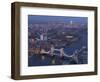 Aerial Photo Showing Tower Bridge, River Thames and Canary Wharf at Dusk, London, England-Charles Bowman-Framed Photographic Print