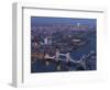 Aerial Photo Showing Tower Bridge, River Thames and Canary Wharf at Dusk, London, England-Charles Bowman-Framed Photographic Print