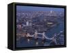 Aerial Photo Showing Tower Bridge, River Thames and Canary Wharf at Dusk, London, England-Charles Bowman-Framed Stretched Canvas