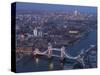 Aerial Photo Showing Tower Bridge, River Thames and Canary Wharf at Dusk, London, England-Charles Bowman-Stretched Canvas