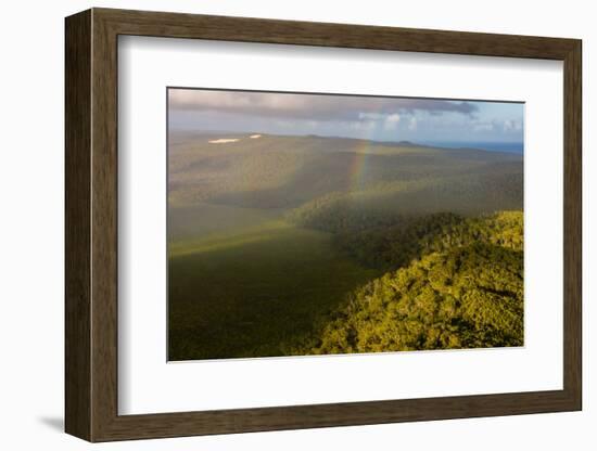 Aerial photograph of a rainbow & giant sand dunes, Great Sandy National Park, Australia-Mark A Johnson-Framed Photographic Print