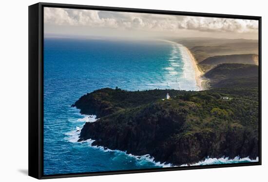 Aerial photograph of Double Island Point Lighthouse, Great Sandy National Park, Australia-Mark A Johnson-Framed Stretched Canvas