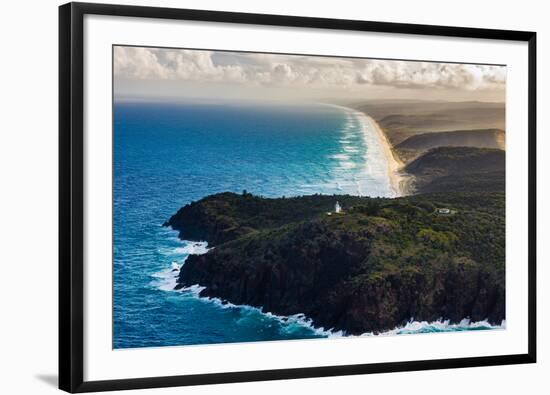 Aerial photograph of Double Island Point Lighthouse, Great Sandy National Park, Australia-Mark A Johnson-Framed Photographic Print