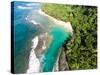 Aerial photograph of Ke'e Beach, Na Pali Coast, Kauai, Hawaii, USA-Mark A Johnson-Stretched Canvas