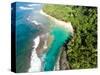 Aerial photograph of Ke'e Beach, Na Pali Coast, Kauai, Hawaii, USA-Mark A Johnson-Stretched Canvas