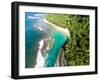 Aerial photograph of Ke'e Beach, Na Pali Coast, Kauai, Hawaii, USA-Mark A Johnson-Framed Photographic Print