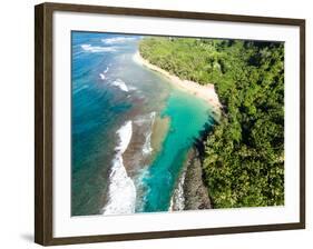 Aerial photograph of Ke'e Beach, Na Pali Coast, Kauai, Hawaii, USA-Mark A Johnson-Framed Photographic Print