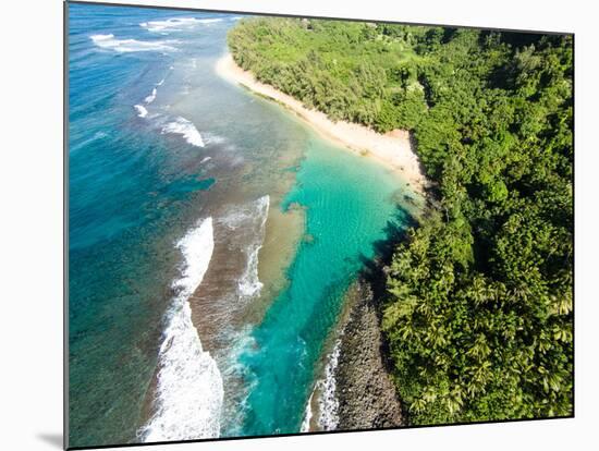 Aerial photograph of Ke'e Beach, Na Pali Coast, Kauai, Hawaii, USA-Mark A Johnson-Mounted Photographic Print