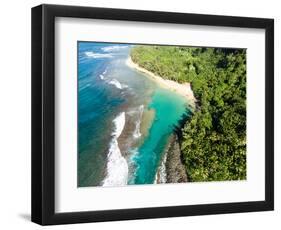 Aerial photograph of Ke'e Beach, Na Pali Coast, Kauai, Hawaii, USA-Mark A Johnson-Framed Photographic Print