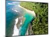 Aerial photograph of Ke'e Beach, Na Pali Coast, Kauai, Hawaii, USA-Mark A Johnson-Mounted Photographic Print
