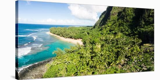 Aerial photograph of Ke'e Beach, Na Pali Coast, Kauai, Hawaii, USA-Mark A Johnson-Stretched Canvas