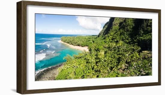 Aerial photograph of Ke'e Beach, Na Pali Coast, Kauai, Hawaii, USA-Mark A Johnson-Framed Photographic Print