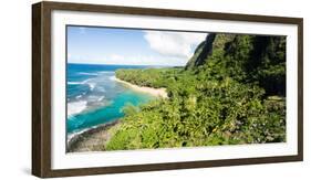 Aerial photograph of Ke'e Beach, Na Pali Coast, Kauai, Hawaii, USA-Mark A Johnson-Framed Photographic Print