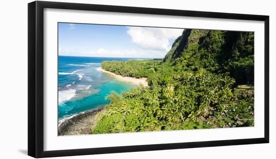 Aerial photograph of Ke'e Beach, Na Pali Coast, Kauai, Hawaii, USA-Mark A Johnson-Framed Photographic Print