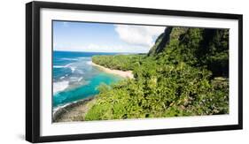 Aerial photograph of Ke'e Beach, Na Pali Coast, Kauai, Hawaii, USA-Mark A Johnson-Framed Photographic Print