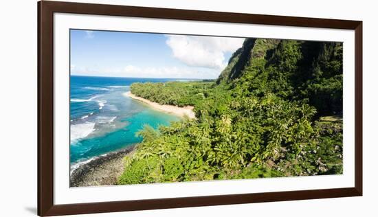 Aerial photograph of Ke'e Beach, Na Pali Coast, Kauai, Hawaii, USA-Mark A Johnson-Framed Photographic Print