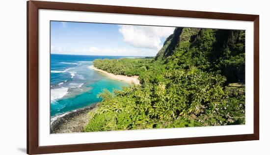 Aerial photograph of Ke'e Beach, Na Pali Coast, Kauai, Hawaii, USA-Mark A Johnson-Framed Photographic Print