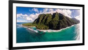 Aerial photograph of Ke'e Beach, Na Pali Coast, Kauai, Hawaii, USA-Mark A Johnson-Framed Photographic Print