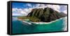 Aerial photograph of Ke'e Beach, Na Pali Coast, Kauai, Hawaii, USA-Mark A Johnson-Framed Stretched Canvas