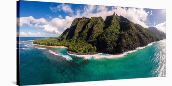 Aerial photograph of Ke'e Beach, Na Pali Coast, Kauai, Hawaii, USA-Mark A Johnson-Stretched Canvas
