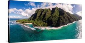 Aerial photograph of Ke'e Beach, Na Pali Coast, Kauai, Hawaii, USA-Mark A Johnson-Stretched Canvas