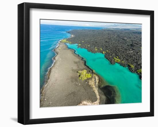 Aerial photograph of Kiholo Bay, Big Island (Hawaii Island), Hawaii-Mark A Johnson-Framed Photographic Print