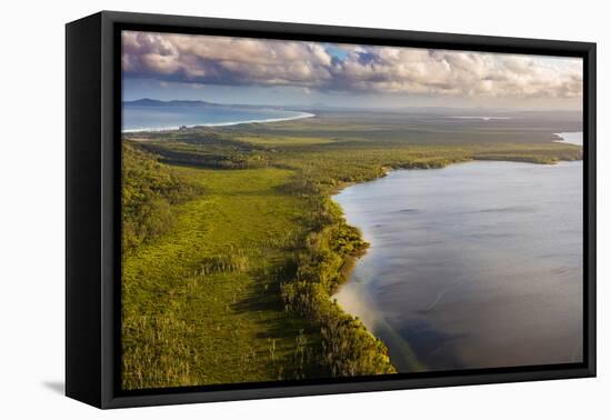 Aerial photograph of Lake Cootharaba, Great Sandy National Park, Australia-Mark A Johnson-Framed Stretched Canvas