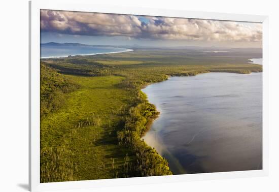 Aerial photograph of Lake Cootharaba, Great Sandy National Park, Australia-Mark A Johnson-Framed Photographic Print