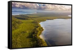 Aerial photograph of Lake Cootharaba, Great Sandy National Park, Australia-Mark A Johnson-Framed Stretched Canvas