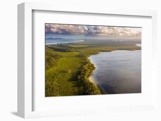 Aerial photograph of Lake Cootharaba, Great Sandy National Park, Australia-Mark A Johnson-Framed Photographic Print