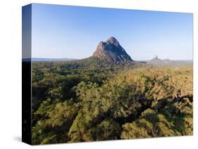 Aerial photograph of Mt Beerwah & Mt Coonowrin, Glasshouse Mountains, Australia-Mark A Johnson-Stretched Canvas