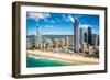 Aerial photograph of the Surfers Paradise skyline, Gold Coast, Queensland, Australia-Mark A Johnson-Framed Photographic Print