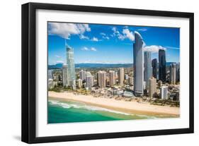 Aerial photograph of the Surfers Paradise skyline, Gold Coast, Queensland, Australia-Mark A Johnson-Framed Photographic Print