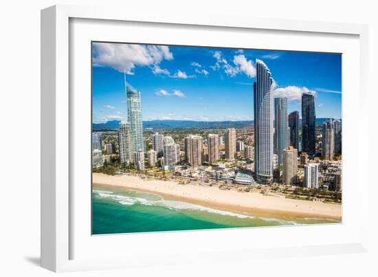 Aerial photograph of the Surfers Paradise skyline, Gold Coast, Queensland, Australia-Mark A Johnson-Framed Photographic Print