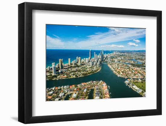 Aerial photograph of the Surfers Paradise skyline, Gold Coast, Queensland, Australia-Mark A Johnson-Framed Photographic Print