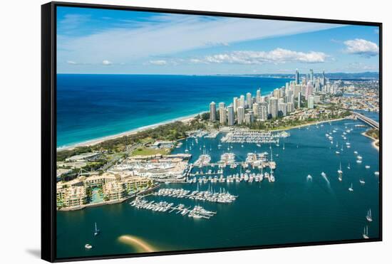 Aerial photograph of the Surfers Paradise skyline, Gold Coast, Queensland, Australia-Mark A Johnson-Framed Stretched Canvas