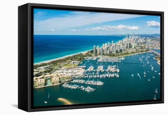 Aerial photograph of the Surfers Paradise skyline, Gold Coast, Queensland, Australia-Mark A Johnson-Framed Stretched Canvas
