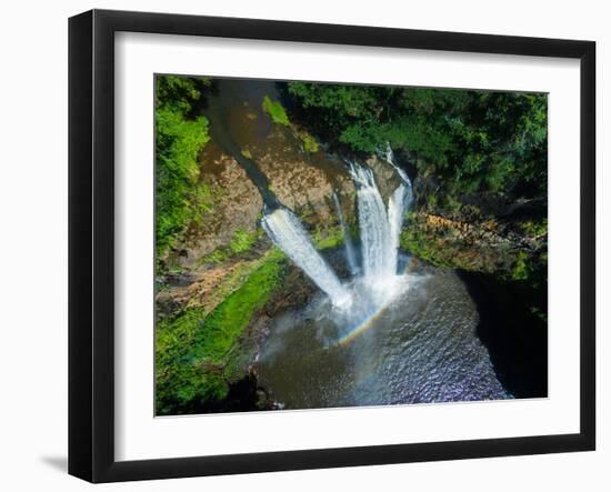 Aerial photograph of Wailua Falls, Kauai, Hawaii, USA-Mark A Johnson-Framed Photographic Print