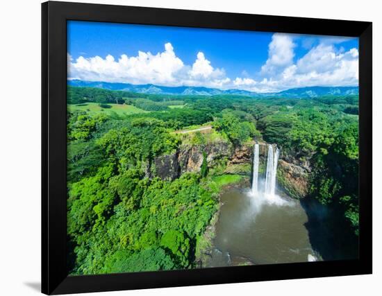 Aerial photograph of Wailua Falls, Kauai, Hawaii, USA-Mark A Johnson-Framed Photographic Print