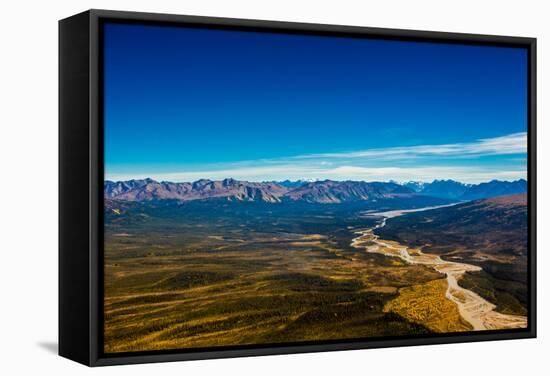 Aerial shot of Alaskan Mountain Range, Alaska, United States of America, North America-Laura Grier-Framed Stretched Canvas